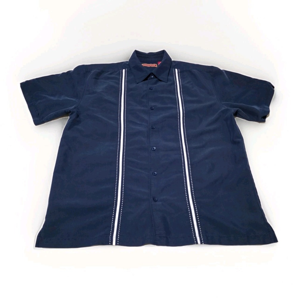 Havanera Blue Button Up Short Sleeve Aloha Shirt Size L‎